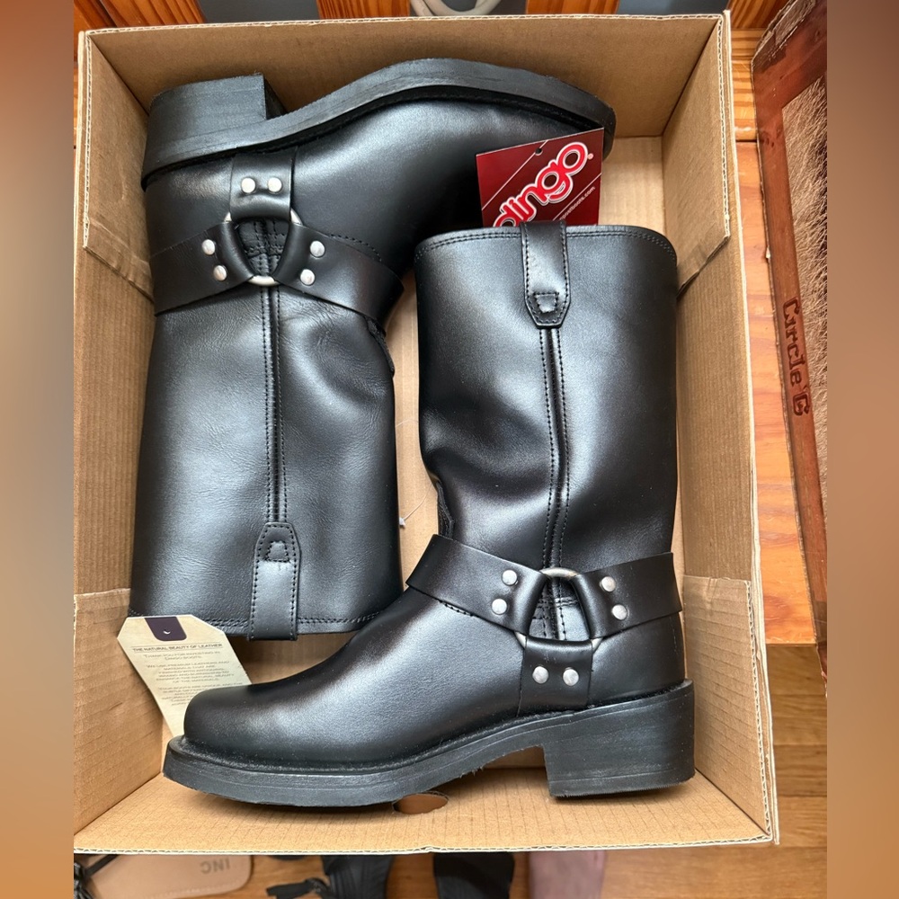 dingo Black Leather Combat Moto Boots